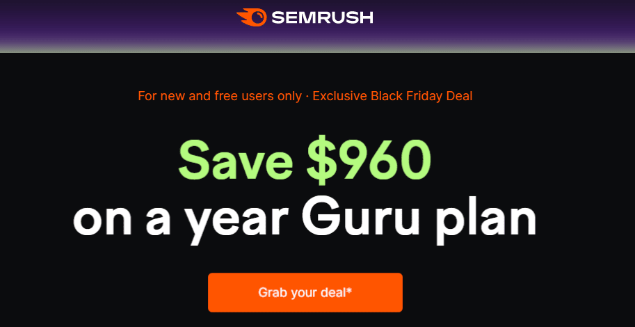 SEMrush Black Friday Deal 2021 on SEO tools
