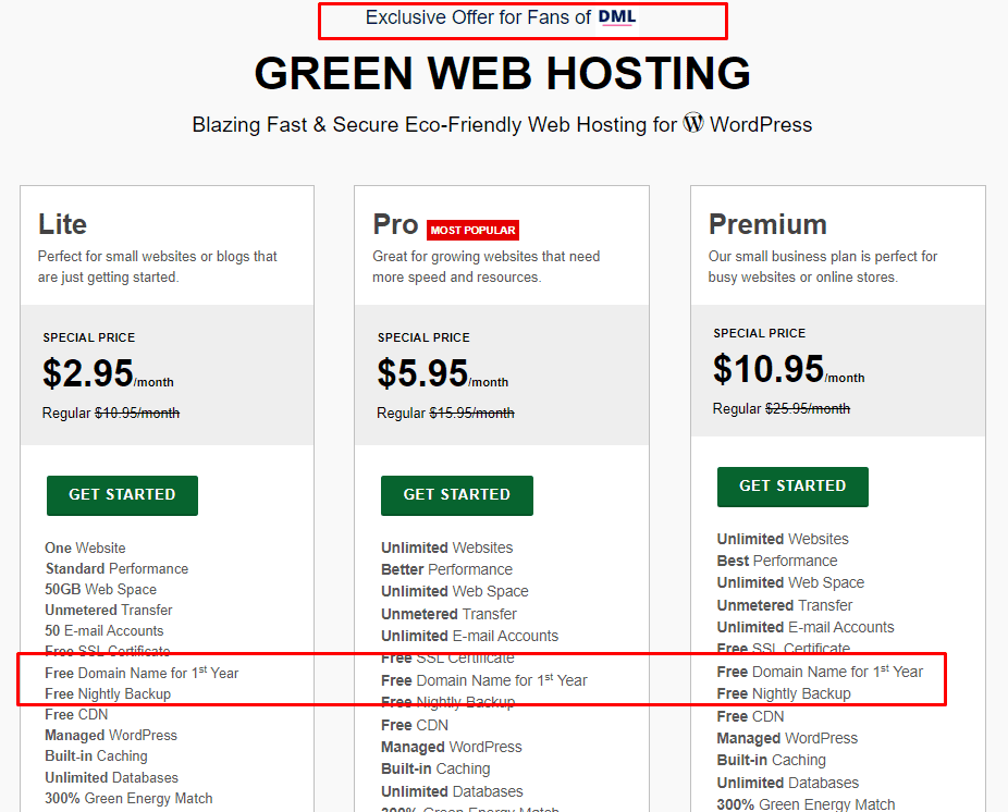 GreenGeeks Pricing plans
