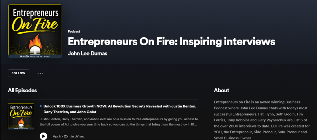 Entrepreneurs on Fire best podcasts for startup